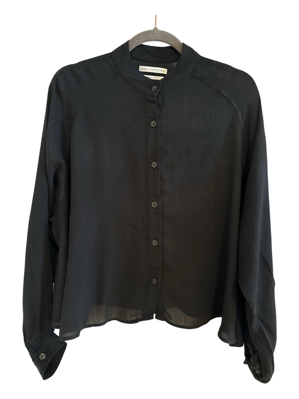 Urban Outfitters Black Button-Down Mandarin-Collar Shirt